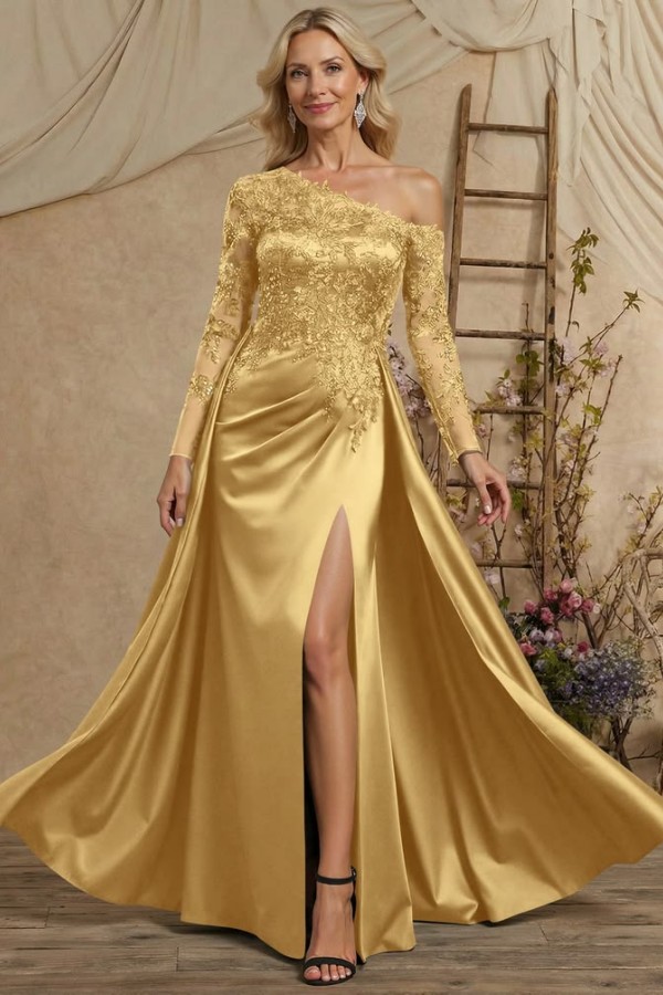 Golden Bruatmutterkleider Lang Kleider Für Brautmutter Spitze