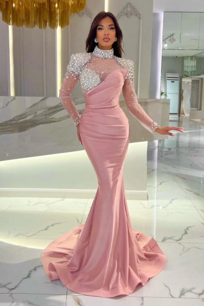 Schöne Abendkleider Lang Rosa | Abiballkleider Glitzer mit Ärmel