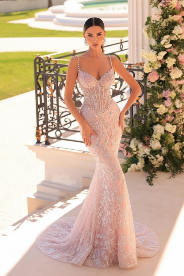 Designer Abendkleider Lang Spitze | Abiballkleider mit Glitzer