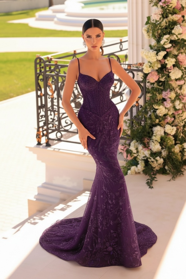 Designer Abendkleider Lang Spitze | Abiballkleider mit Glitzer