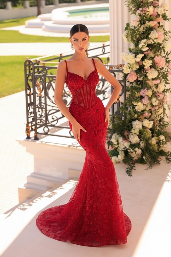 Designer Abendkleider Lang Spitze | Abiballkleider mit Glitzer