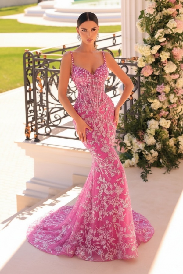 Designer Abendkleider Lang Spitze | Abiballkleider mit Glitzer