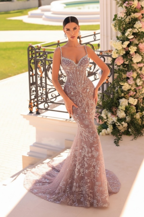 Designer Abendkleider Lang Spitze | Abiballkleider mit Glitzer