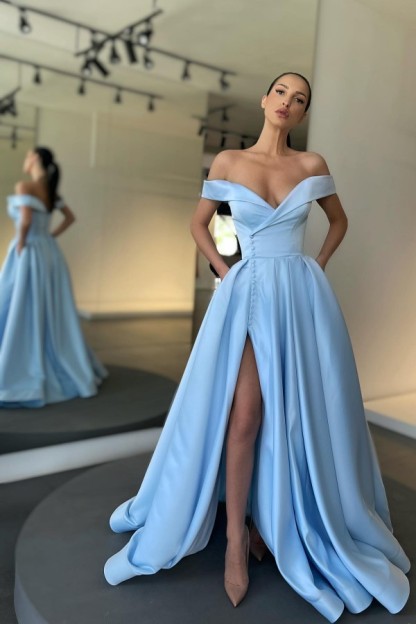 Schlichte Abendkleider Lang Himmel Blau Festliche Ballkleider Online-babyonlinedressde