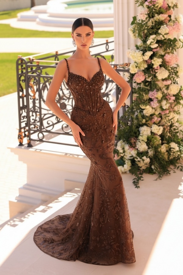 Designer Abendkleider Lang Spitze | Abiballkleider mit Glitzer