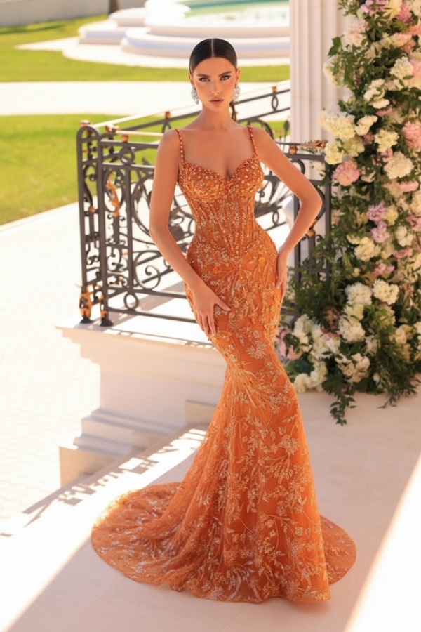 Designer Abendkleider Lang Spitze | Abiballkleider mit Glitzer