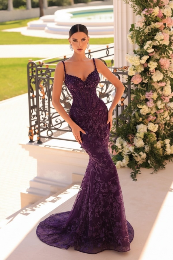 Designer Abendkleider Lang Spitze | Abiballkleider mit Glitzer