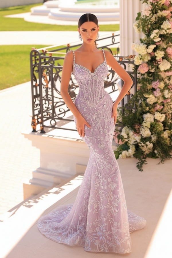 Designer Abendkleider Lang Spitze | Abiballkleider mit Glitzer