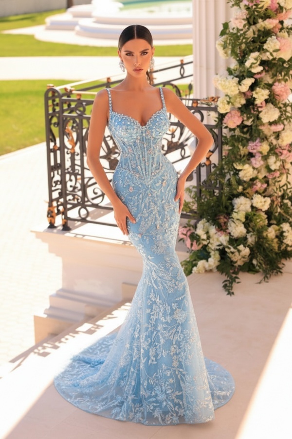 Designer Abendkleider Lang Spitze | Abiballkleider mit Glitzer
