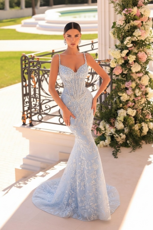 Designer Abendkleider Lang Spitze | Abiballkleider mit Glitzer