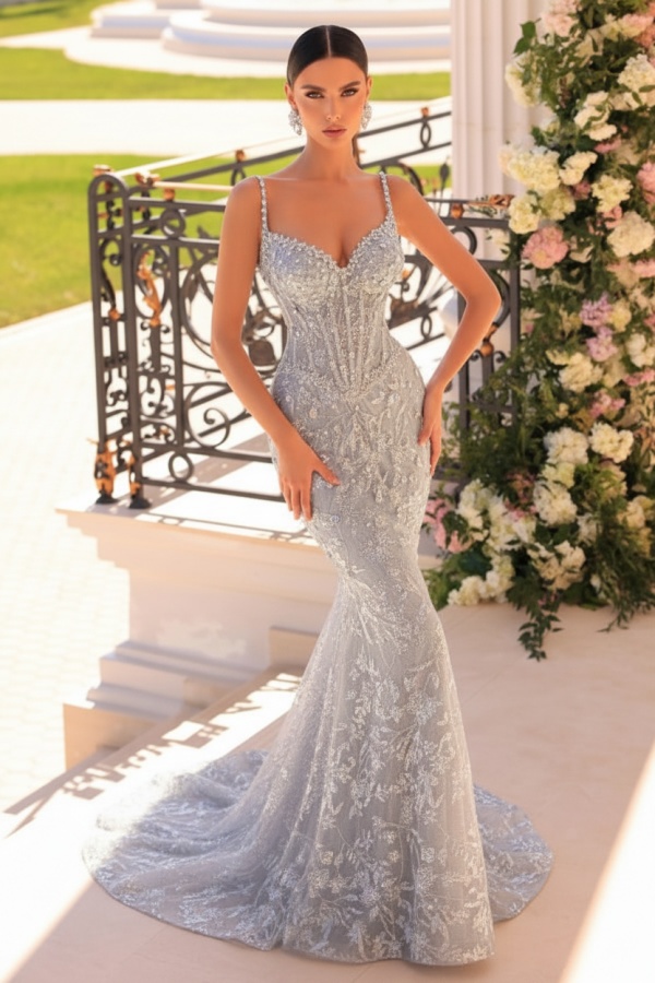 Designer Abendkleider Lang Spitze | Abiballkleider mit Glitzer