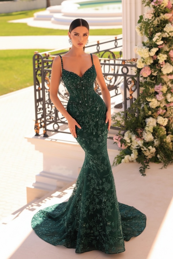 Designer Abendkleider Lang Spitze | Abiballkleider mit Glitzer