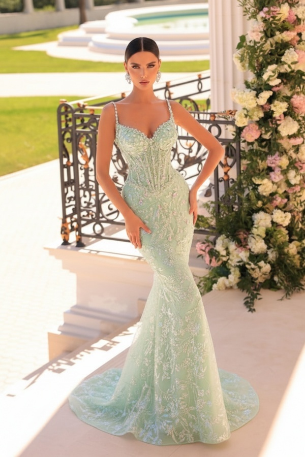 Designer Abendkleider Lang Spitze | Abiballkleider mit Glitzer
