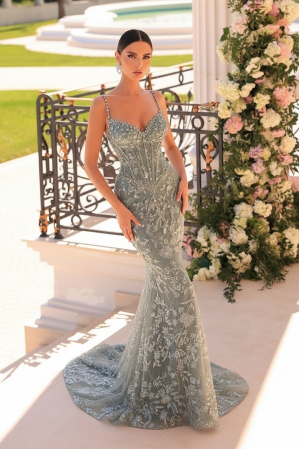 Designer Abendkleider Lang Spitze | Abiballkleider mit Glitzer