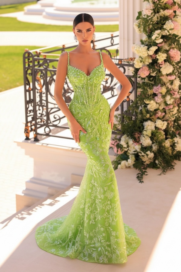 Designer Abendkleider Lang Spitze | Abiballkleider mit Glitzer