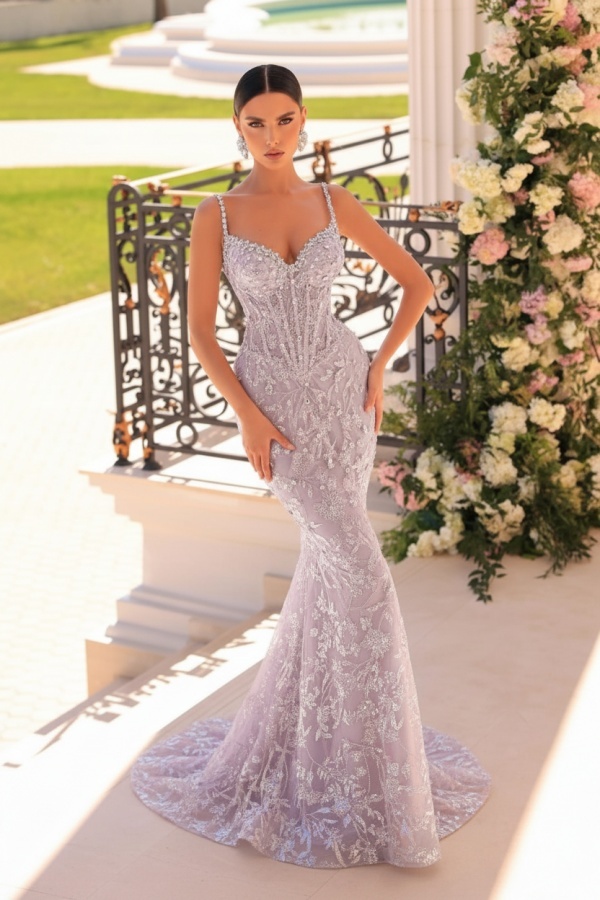 Designer Abendkleider Lang Spitze | Abiballkleider mit Glitzer