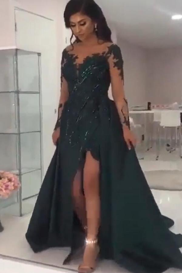 Elegante Abendkleider Lang Grün | Abiballkleider mit Ärmel