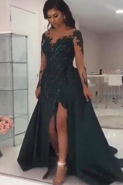 Elegante Abendkleider Lang Grün | Abiballkleider mit Ärmel