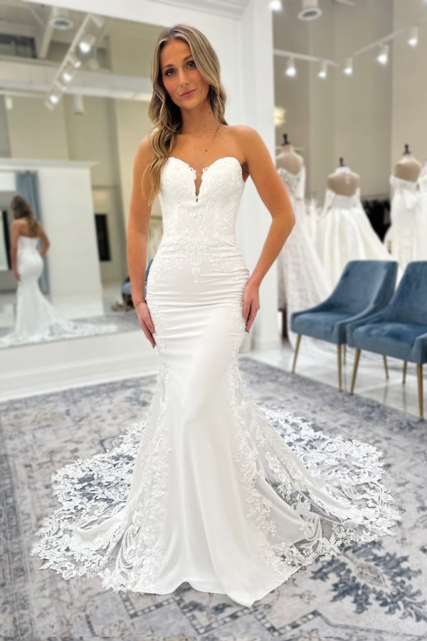 Elegante Brautkleider Meerjungfrau Stil Mit Spitze Hochzeitskleider Online