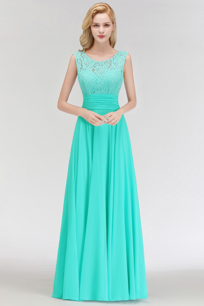 Mint Grün Lang Chiffon Brautjungfernkleider Mit Spitze Etuikleider Für Brautjungfern