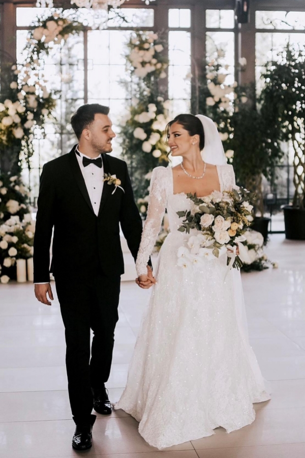 Vintage Hochzeitskleider mit Glitzer | Spitze A Linie Brautkleider mit Ärmel-babyonlinedressde