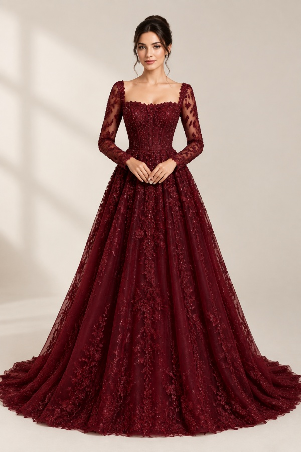 Weinrote Brautkleider A Linie Spitze Wunderschöne Hochzeitskleider