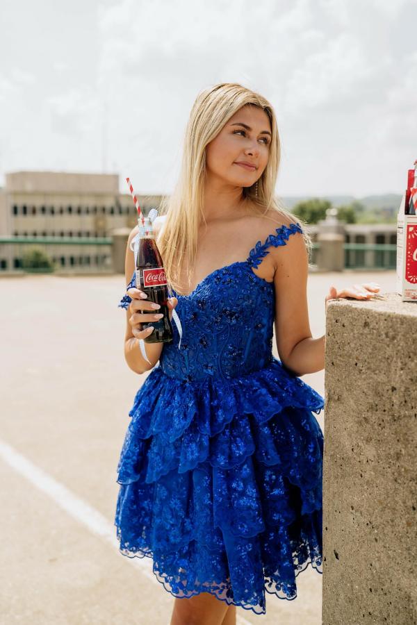 König Blaue Cocktailkleider Kurz Spize Ballkleider Abiballkleider Online-babyonlinedressde