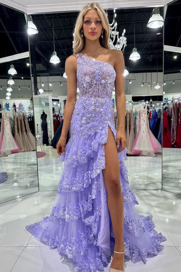 Purpur Abendkleid mit Ärmel | Abiballkleider Lang mit Glitzer