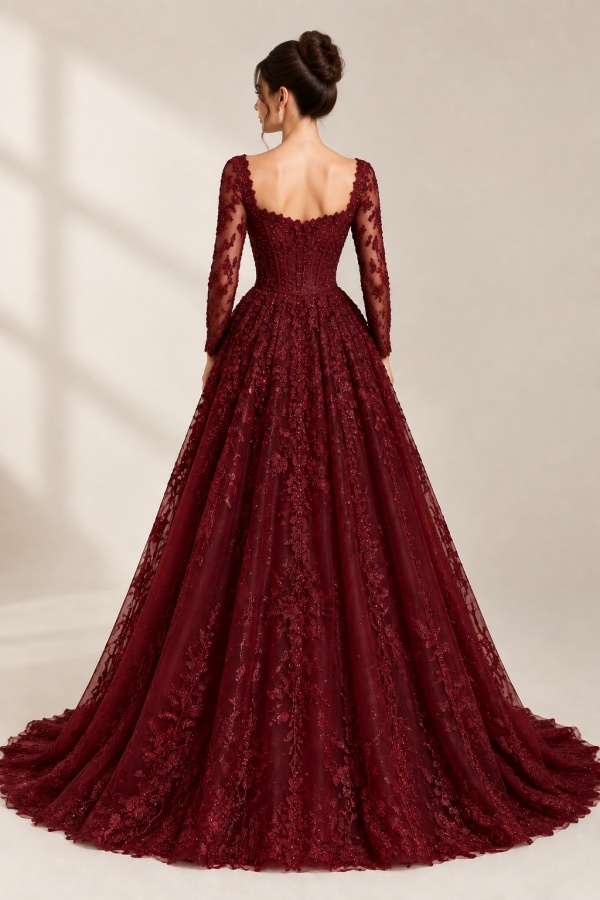 Weinrote Brautkleider A Linie Spitze Wunderschöne Hochzeitskleider