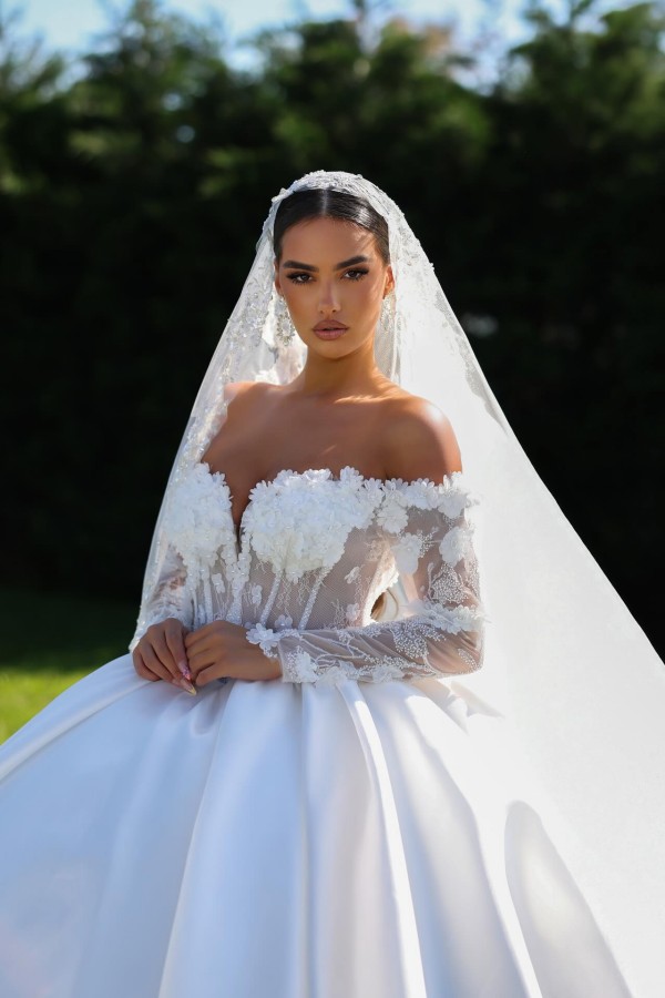 Vintage Hochzeitskleider Prinzessin Satin Brautkleider mit Ärmel