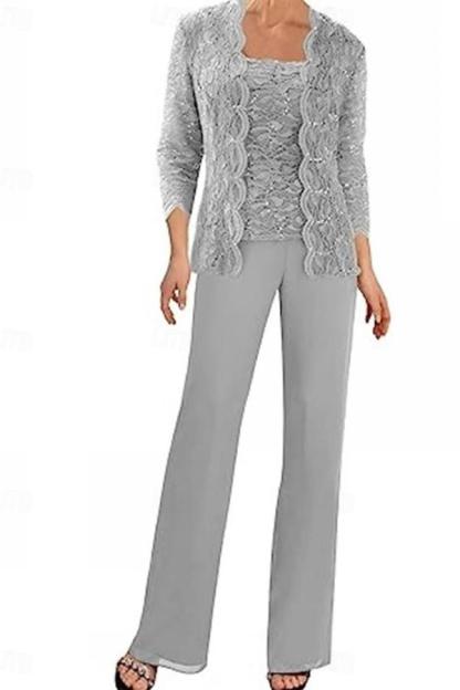 Mint Grün Summer Brautmutterkleider Hosenanzug mit Spitze Jacke