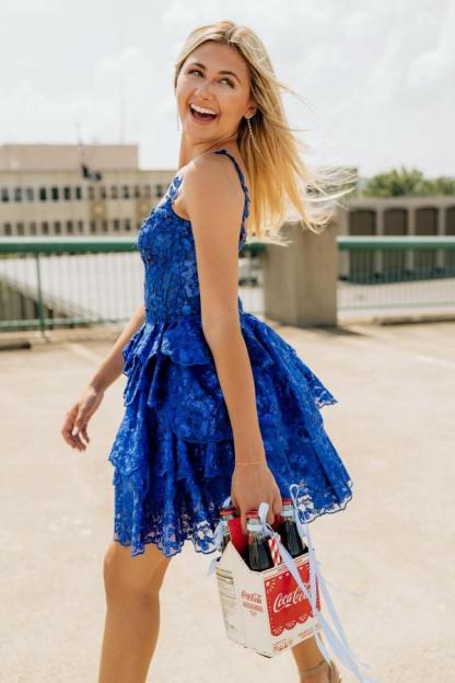 König Blaue Cocktailkleider Kurz Spize Ballkleider Abiballkleider Online-babyonlinedressde