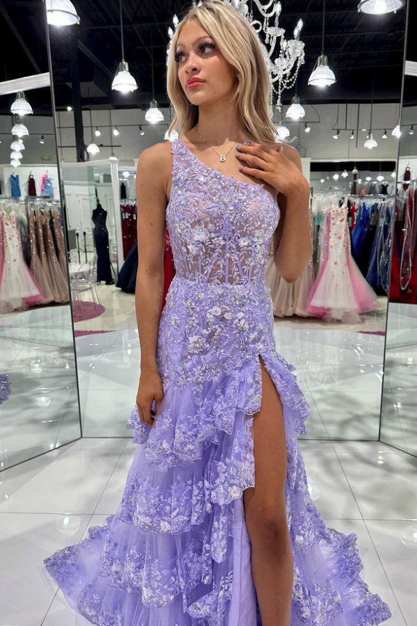 Purpur Abendkleid mit Ärmel | Abiballkleider Lang mit Glitzer