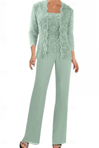 Mint Grün Summer Brautmutterkleider Hosenanzug mit Spitze Jacke