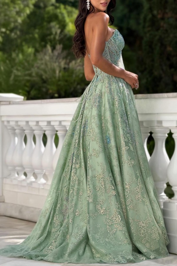 Schöne Abiballkleider Lang Grün | Abendkleider mit Spitze