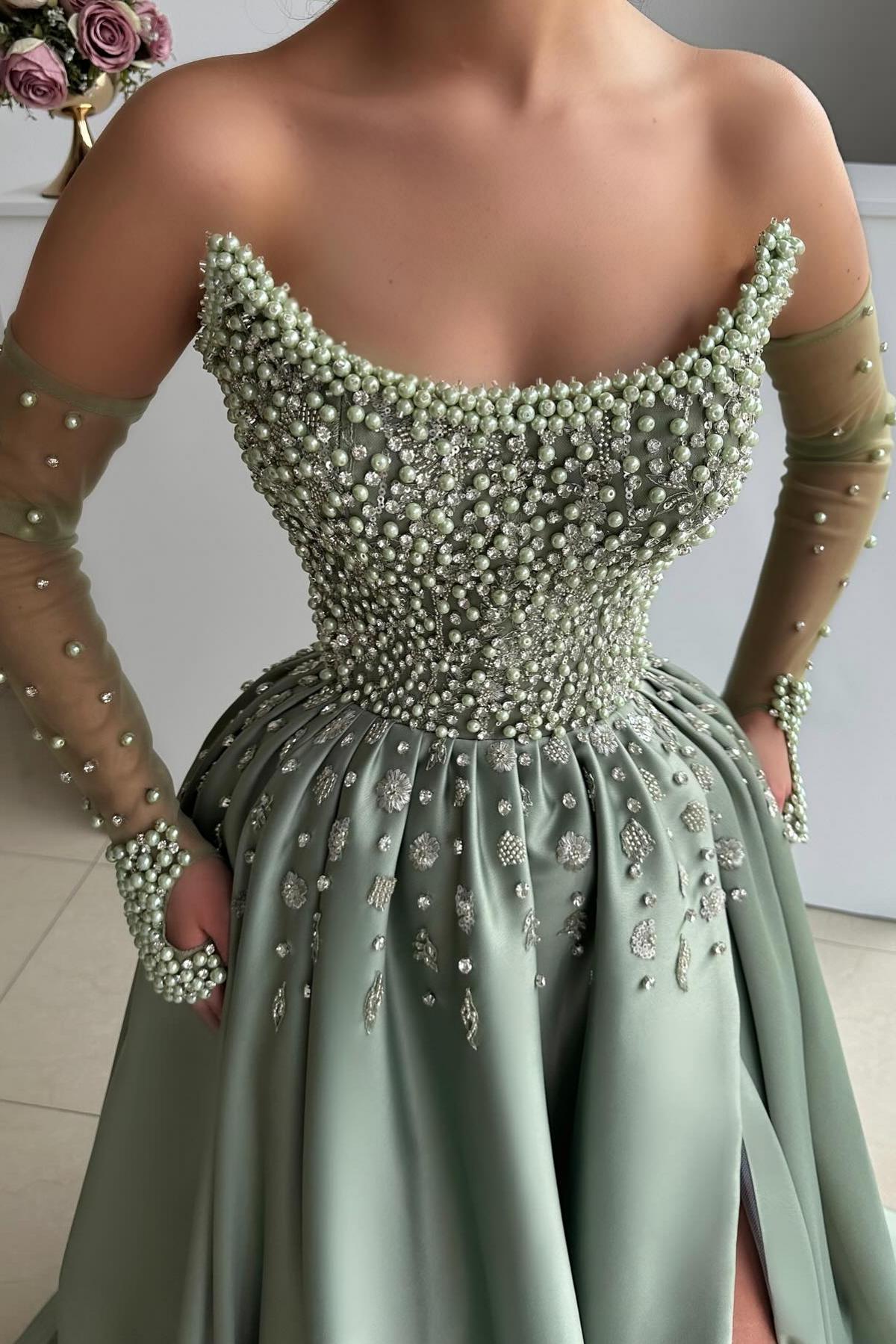 Seladongrün Abendkleider Lang Glitzer Ballkleider Abiballkleider Günstig-babyonlinedressde