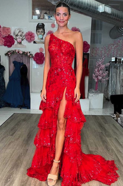 Purpur Abendkleid mit Ärmel | Abiballkleider Lang mit Glitzer
