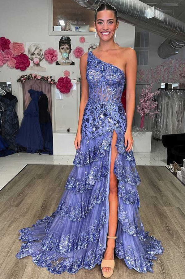 Purpur Abendkleid mit Ärmel | Abiballkleider Lang mit Glitzer