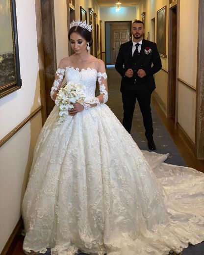 Extravagante Brautkleid Mit Ärmel | Prinzessin Hochzeitskleider mit Spitze