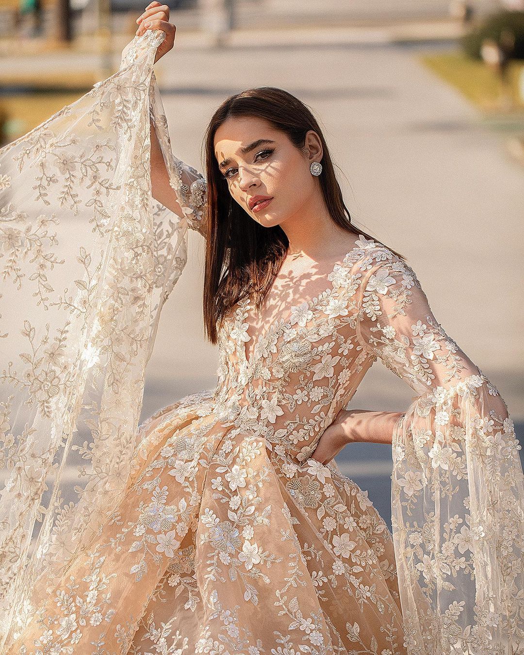 Schöne Brautkleider Prinzessin | Spitze Hochzeitskleider mit Ärmel