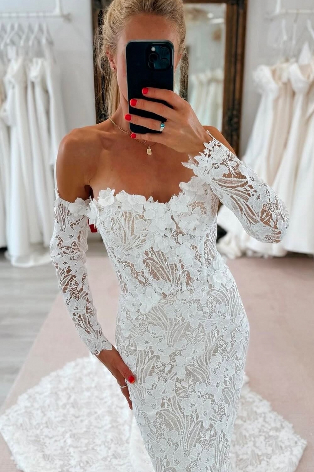 Designer Brautkleider mit Ärmel Spitze Hochzeitskleider Meerjungfrau Stil