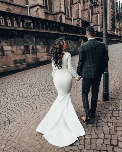 Designer Hochzeitskleider Meerjungfrau | Brautkleid mit Ärmel