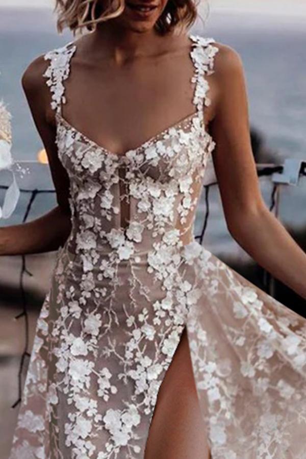 Champagne Hochzeitskleider A Linie Spitze Boho Brautkleid Online