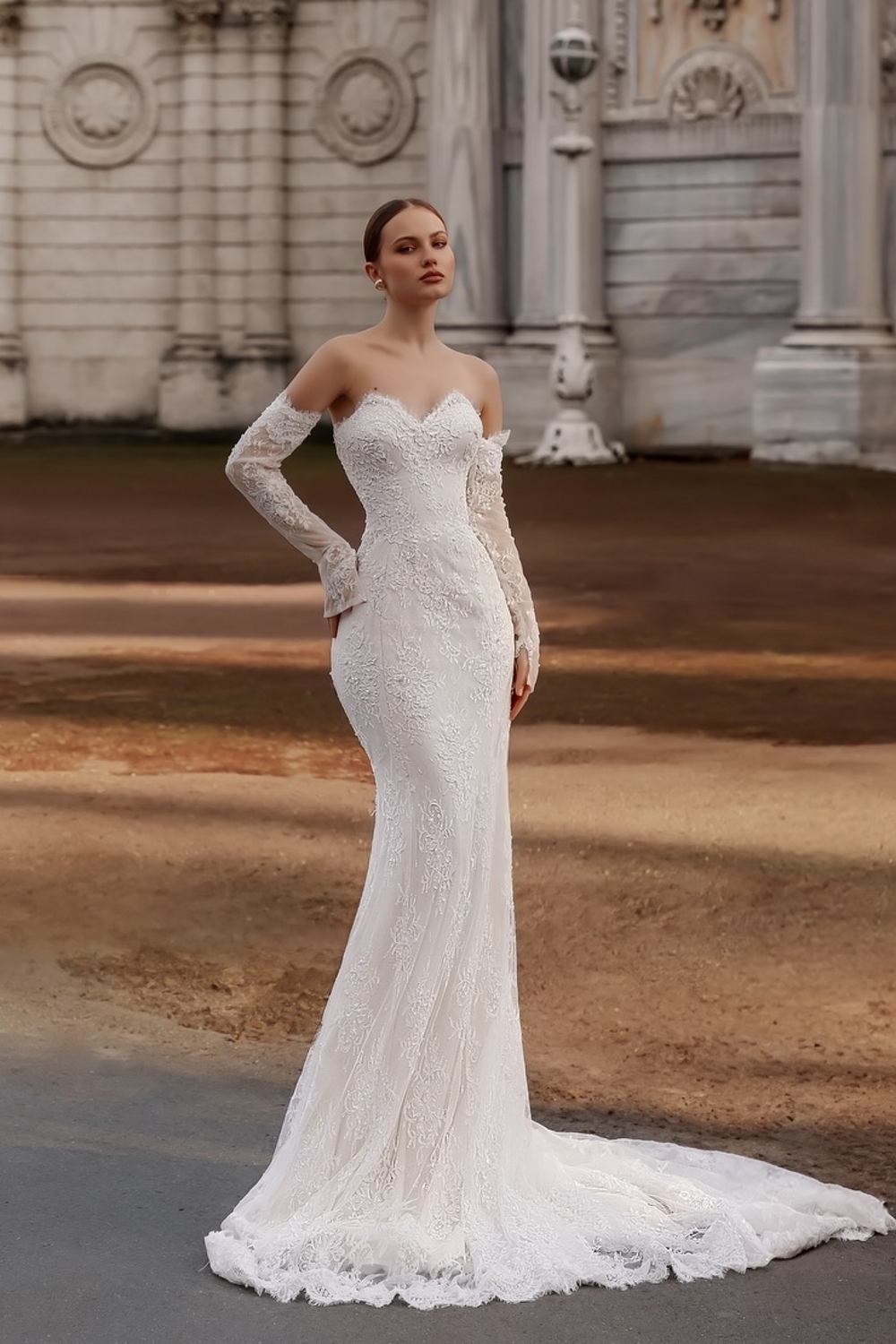 Modern Hochzeitskleider Spitze Brautkleider Meerjungfrau mit Ärmel