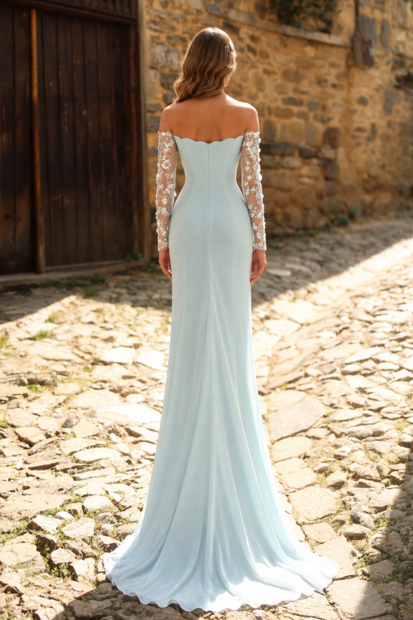 Blaue Abendkleider Lang Chiffon Ballkleider mit Glitzer