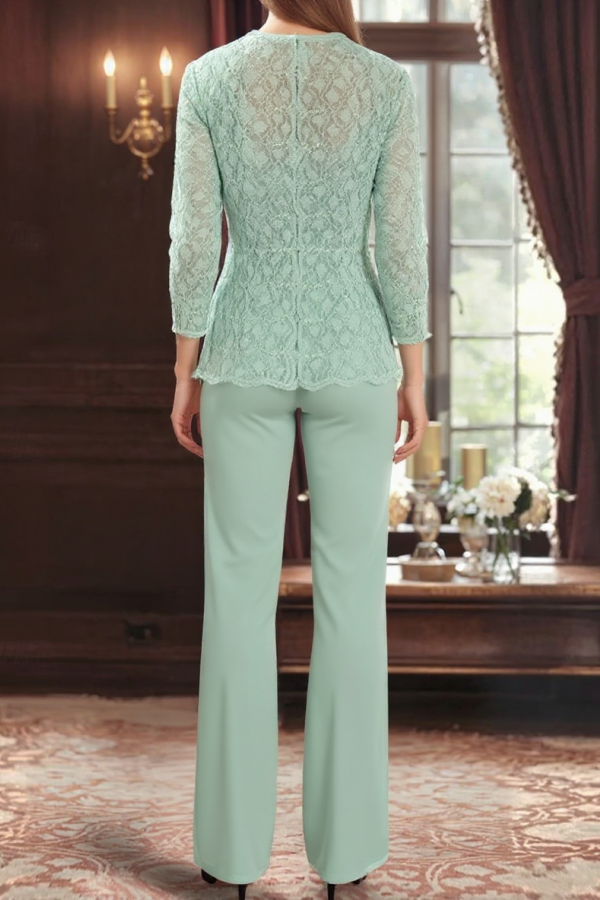 Mint Grün Summer Brautmutterkleider Hosenanzug mit Spitze Jacke