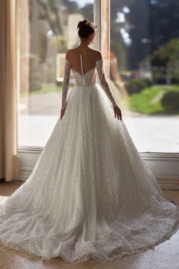 Luxus Hochzeitskleider A LinieGlitzer Brautkleider mit Ärmel