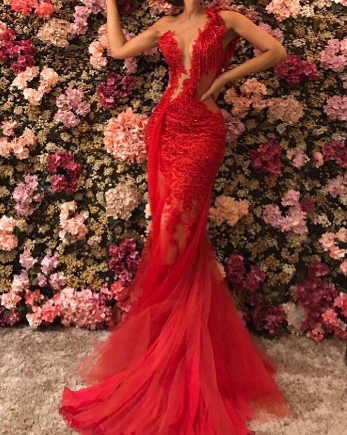 Elegante Abendkleider Lang Rot | Abiballkleider mit Spitze