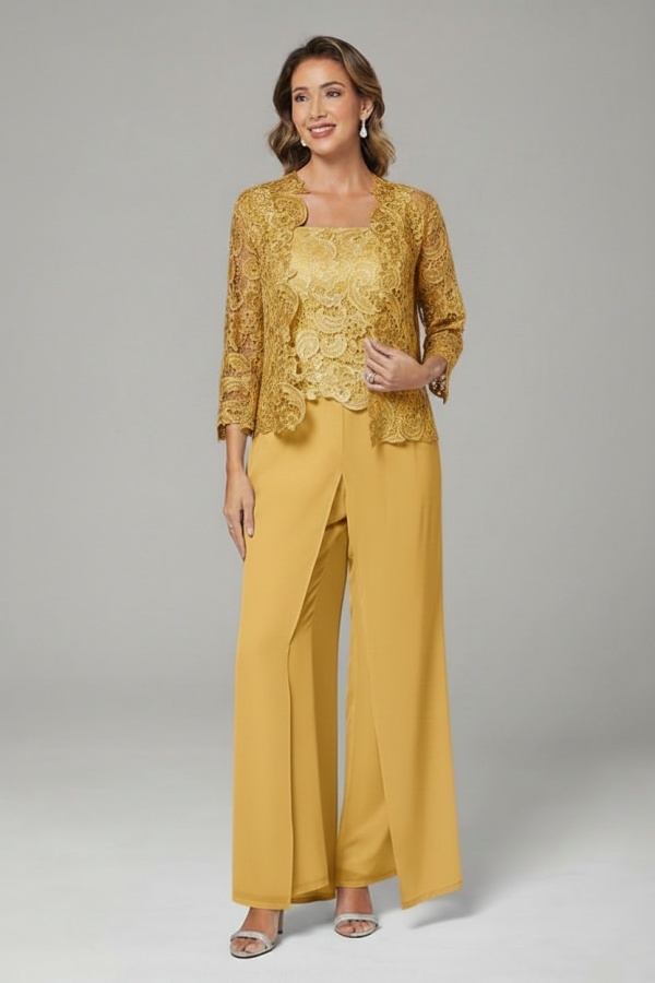 Himmel Blaue Chiffon Mutterkleider mit Jacket | 3 Teilen Brautmutter Hosenanzuge