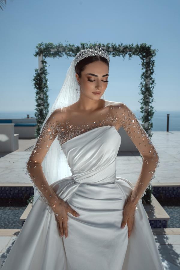 Designer Hochzeitskleider A Linie Satin Brautkleid mit Ärmel-babyonlinedressde